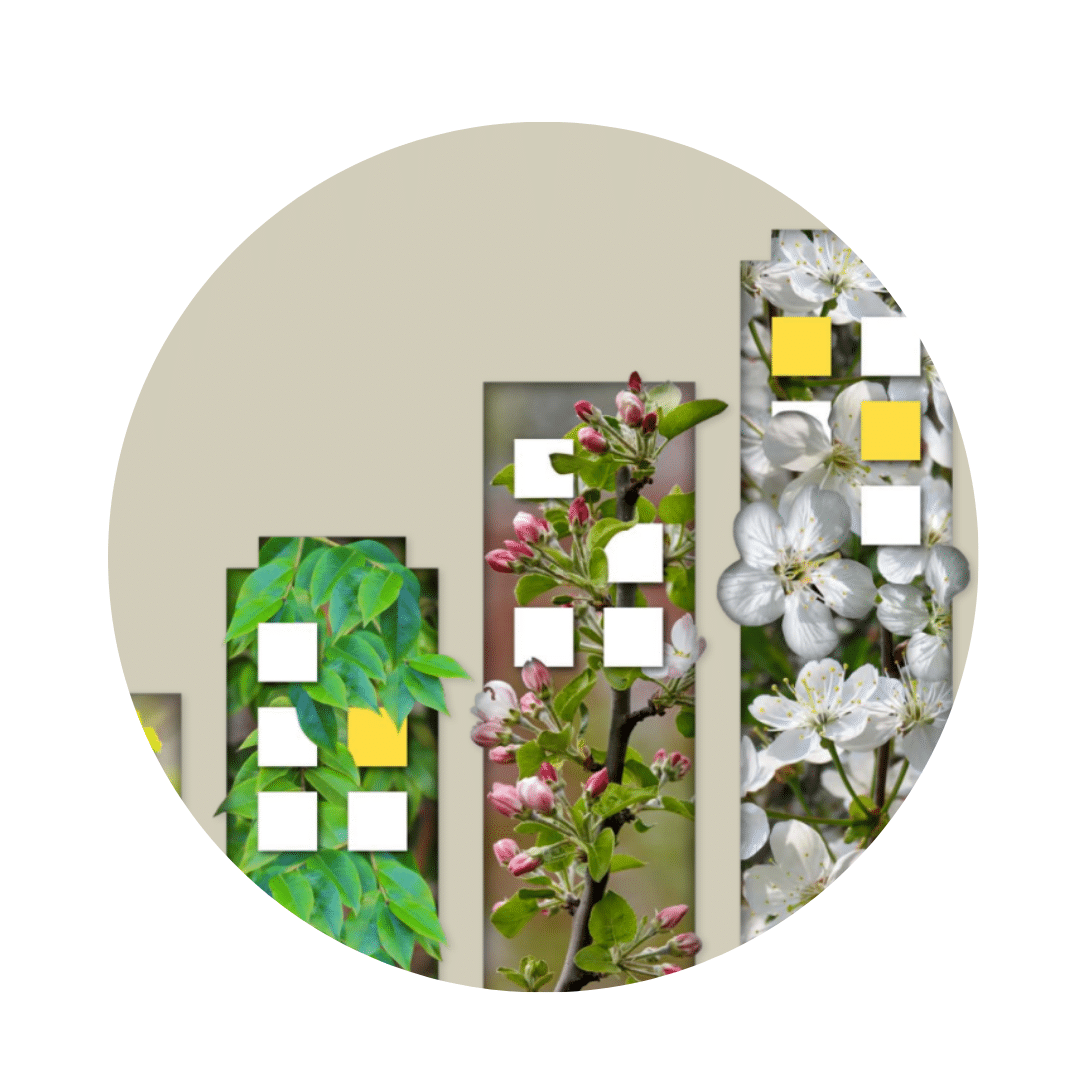 The Sustainability Imperative campaign graphic of buildings with flowers on