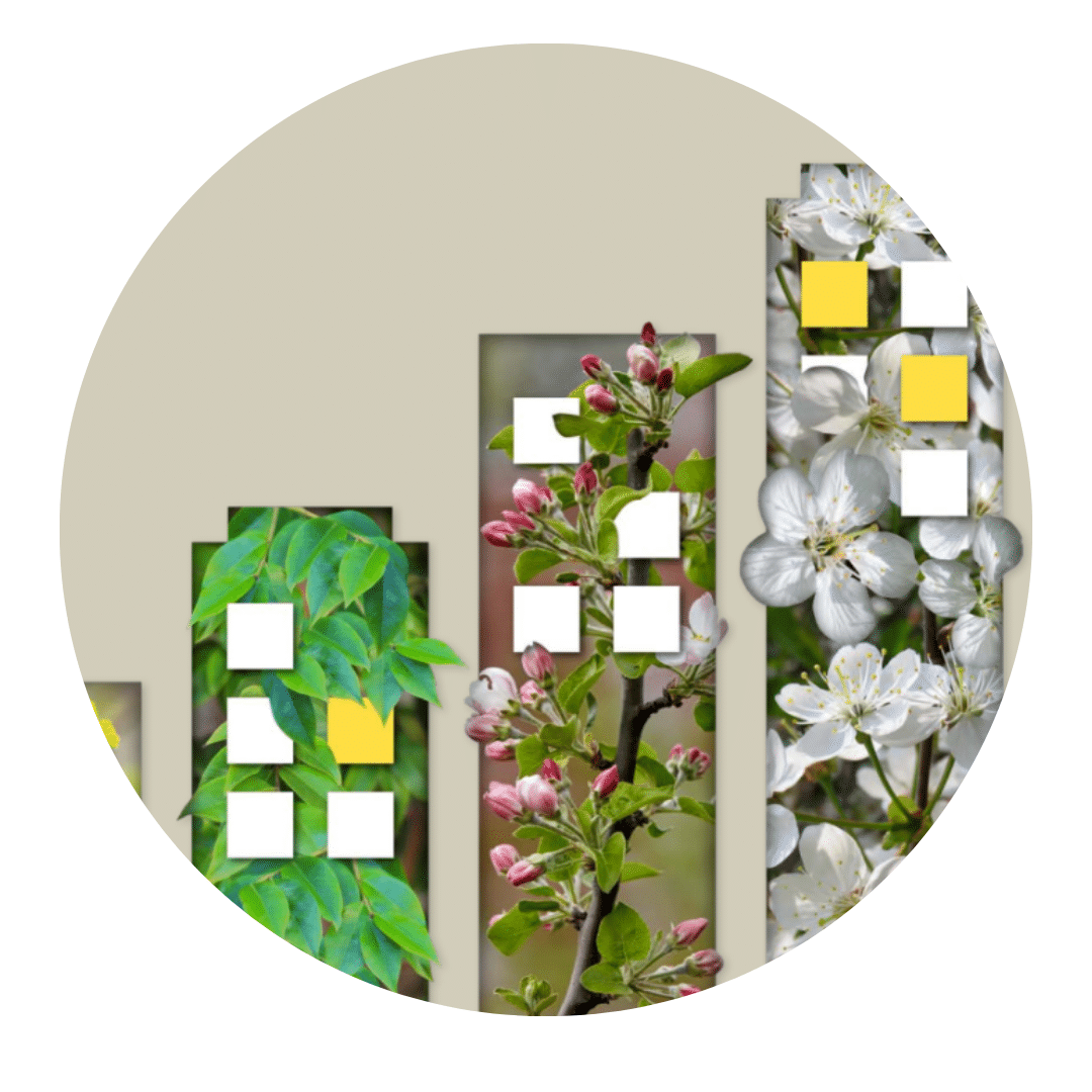 The Sustainability Imperative campaign graphic of buildings with flowers on