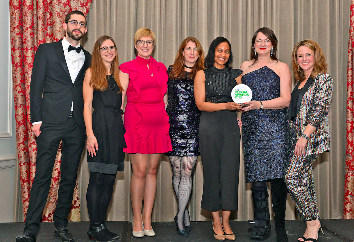 Members of Man Bites Dog and Korn Ferry pose with the award for World’s Best PR Campaign at ICCO Global Awards